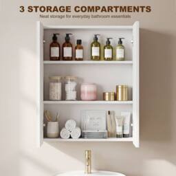 HOMCOM Wall Mounted Bathroom Mirror Storage Cabinet w/ Door Adjustable Shelf in White - Size: W600mm x H750mm - thumbnail 4