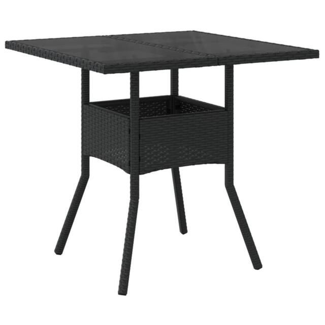 Berkfield Home Garden Table with Glass Top Black 80x80x75 cm Poly Rattan - Size: 80 x 80 x 75 cm - image 1