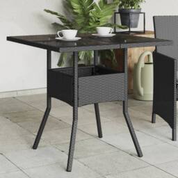 Berkfield Home Garden Table with Glass Top Black 80x80x75 cm Poly Rattan - Size: 80 x 80 x 75 cm - thumbnail 2