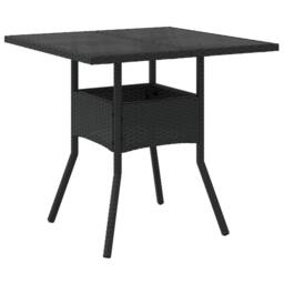 Berkfield Home Garden Table with Glass Top Black 80x80x75 cm Poly Rattan - Size: 80 x 80 x 75 cm - thumbnail 1