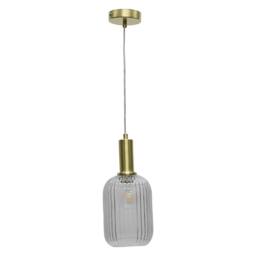 First Choice Lighting Set of 2 Batley - Clear Ribbed Glass Satin Brass Deco Pendant Fittings - thumbnail 2