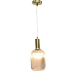 First Choice Lighting Set of 2 Batley - Clear Ribbed Glass Satin Brass Deco Pendant Fittings - thumbnail 3