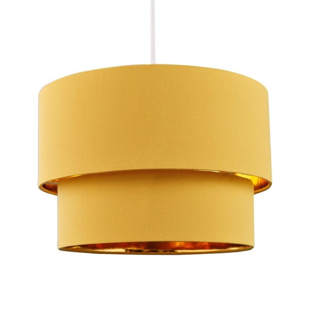 Happy Homewares Modern Cotton Fabric Double Tier Ceiling Shade with Shiny Inner in Mustard - Size: 12 inches - image 1