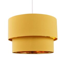Happy Homewares Modern Cotton Fabric Double Tier Ceiling Shade with Shiny Inner in Mustard - Size: 12 inches