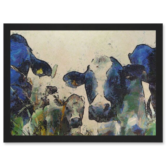 Artery8 Nature Cow Cattle Farm Animal Artwork Framed Wall Art Print A4 in Black - image 1