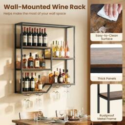 Costway Wine Rack Wall Mounted 5-Tier Wine Display Shelf w/ Glass Holders in Brown - thumbnail 6