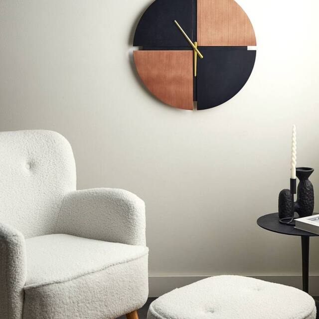 Wyld and Coco Everwood 60 cm Wall Clock - Light Brown and Black MDF Round Frame - image 1