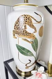 Downton Interiors Leopard Green Gold Ceramic Table Lamp with Pleated Shade - Size: Large - thumbnail 3