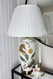 Downton Interiors Leopard Green Gold Ceramic Table Lamp with Pleated Shade - Size: Large