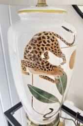 Downton Interiors Leopard Green Gold Ceramic Table Lamp with Pleated Shade - Size: Large - thumbnail 2