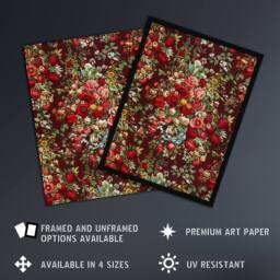 Artery8 Vintage Floral Chintz Pattern Wyatt Framed Wall Art Print in Red - Size: A4 - thumbnail 2