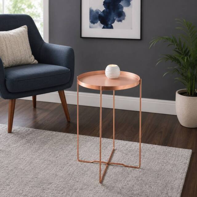 SPOT ON DEALZ Blush Round Side Table with Removable Tray & Copper Legs - image 1