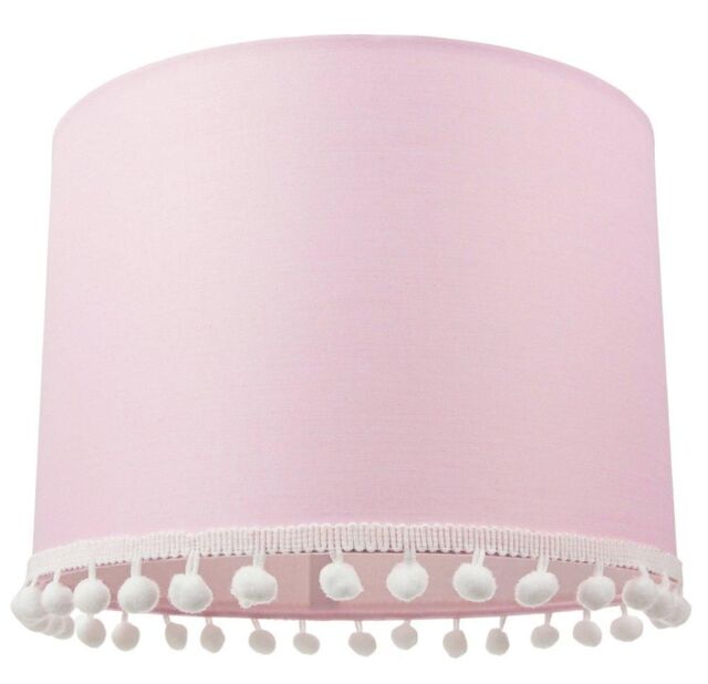 Happy Homewares Cute & Modern Pink Cotton 10 Lamp Shade with Small White Woolly Pom Poms - Size: 10 inches - image 1