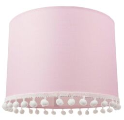 Happy Homewares Cute & Modern Pink Cotton 10 Lamp Shade with Small White Woolly Pom Poms - Size: 10 inches