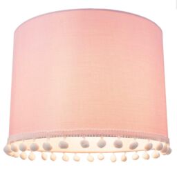 Happy Homewares Cute & Modern Pink Cotton 10 Lamp Shade with Small White Woolly Pom Poms - Size: 10 inches - thumbnail 3