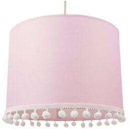 Happy Homewares Cute & Modern Pink Cotton 10 Lamp Shade with Small White Woolly Pom Poms - Size: 10 inches - thumbnail 2