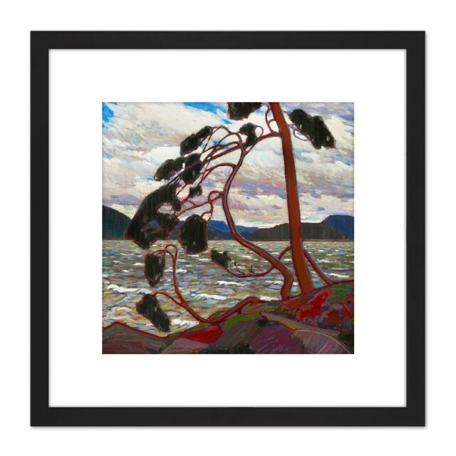 Artery8 Tom Thomson The West Wind Painting 8X8 Inch Square Wooden Framed Wall Art Print Picture with Mount in Black - image 1