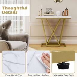 Costway Gold Console Table Modern Sofa Table Entryway Table in White - thumbnail 6