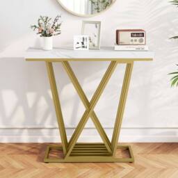 Costway Gold Console Table Modern Sofa Table Entryway Table in White - thumbnail 1