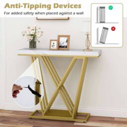 Costway Gold Console Table Modern Sofa Table Entryway Table in White - thumbnail 5