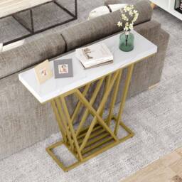 Costway Gold Console Table Modern Sofa Table Entryway Table in White - thumbnail 7
