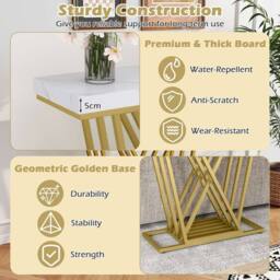 Costway Gold Console Table Modern Sofa Table Entryway Table in White - thumbnail 4