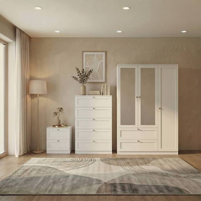 Home Discount Vida Designs Altino 3Pc Bedroom Set(2Dr Bedside, 5Dr Chest, Wardrobe) in White - image 1