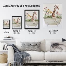 "Artery8 Cute Boho Giraffe in Bathtub Filled with Flowers Framed Art Print in Beige - Size: W12"" x H16""" - thumbnail 3