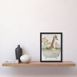 "Artery8 Cute Boho Giraffe in Bathtub Filled with Flowers Framed Art Print in Beige - Size: W12"" x H16""" - thumbnail 4