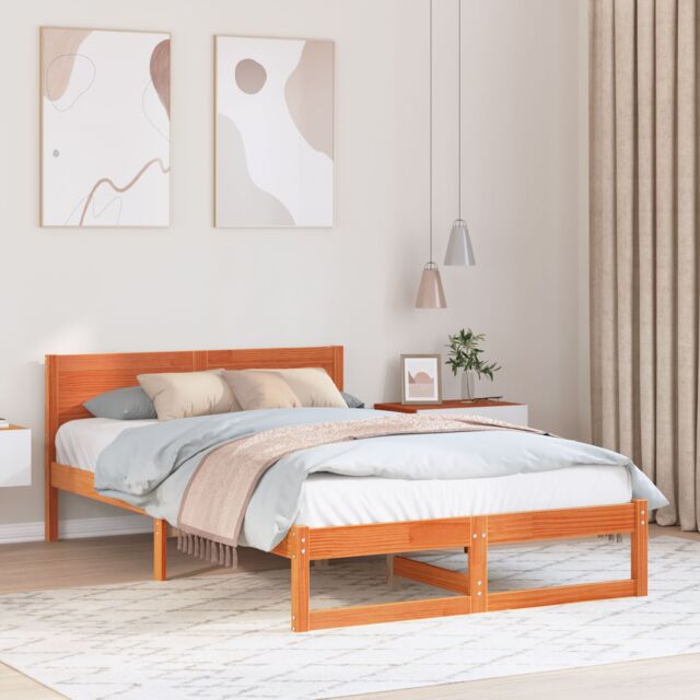 Berkfield Home Bed Frame Wax brown Solid Pine wood 135 x 190 cm Simple - image 1