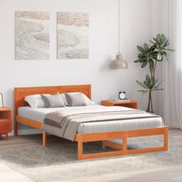 Berkfield Home Bed Frame Wax brown Solid Pine wood 135 x 190 cm Simple - thumbnail 5