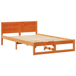 Berkfield Home Bed Frame Wax brown Solid Pine wood 135 x 190 cm Simple - thumbnail 2