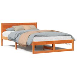 Berkfield Home Bed Frame Wax brown Solid Pine wood 135 x 190 cm Simple - thumbnail 4