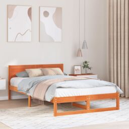 Berkfield Home Bed Frame Wax brown Solid Pine wood 135 x 190 cm Simple - thumbnail 1