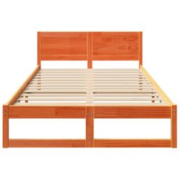 Berkfield Home Bed Frame Wax brown Solid Pine wood 135 x 190 cm Simple - thumbnail 6