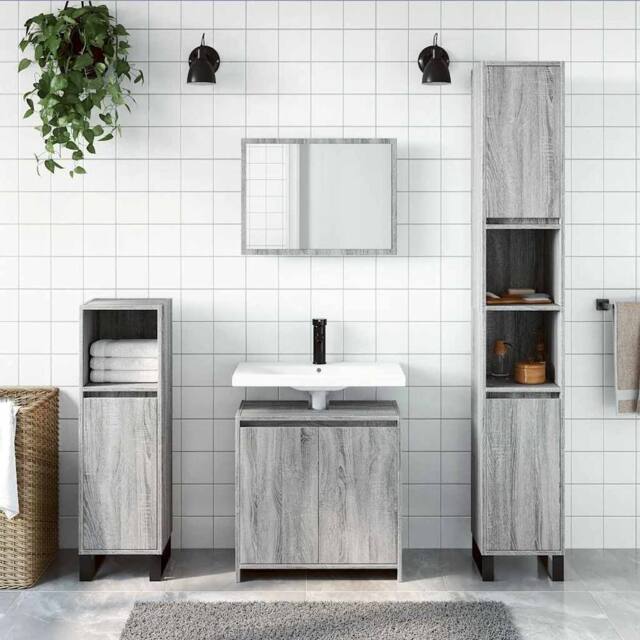 Berkfield Home Spacious 2 Piece Bathroom Furniture Set Grey Sonoma Engineered Wood - image 1