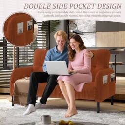 Direct Wicker Corduroy Two-Seater Sofa, Soft Loveseat for Living Room, Velvet Fabric in Orange - Size: 1 Pack - thumbnail 6