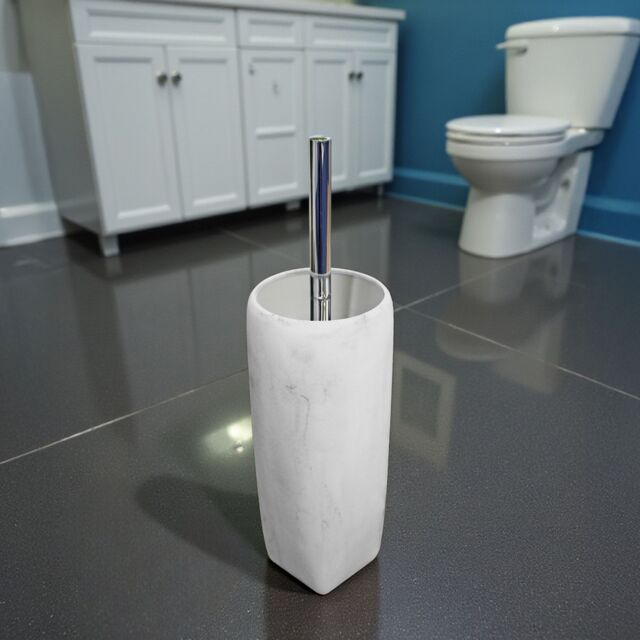 Showerdrape Octavia White Marble & Chrome Toilet Brush & Holder - image 1