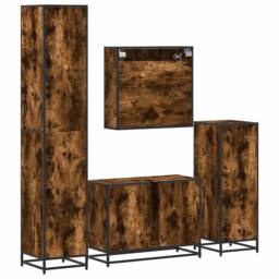 Berkfield Home Durable 4¬†Piece Bathroom Furniture Set¬†Smoked Oak Engineered Wood in Brown - thumbnail 8
