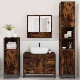 Berkfield Home Durable 4¬†Piece Bathroom Furniture Set¬†Smoked Oak Engineered Wood in Brown - thumbnail 4
