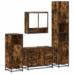 Berkfield Home Durable 4¬†Piece Bathroom Furniture Set¬†Smoked Oak Engineered Wood in Brown - thumbnail 3