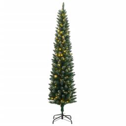 Berkfield Home Artificial Slim Christmas Tree 150 LEDs 150 cm in Green - thumbnail 2