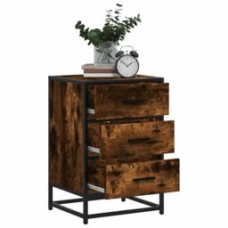 Berkfield Home Bedside Cabinet Smoked Oak 40x34.5x60 cm Engineered Wood & Metal in Brown - thumbnail 4