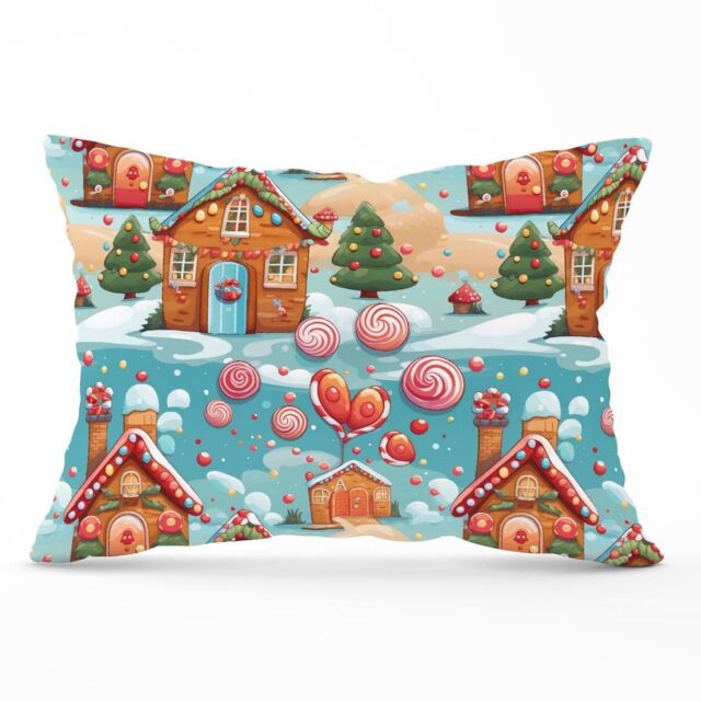 Warren Reed - Designer Christmas Gingerbread House Cushions in Blue - Size: 45 cm x 45 cm - image 1