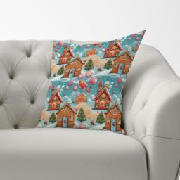 Warren Reed - Designer Christmas Gingerbread House Cushions in Blue - Size: 45 cm x 45 cm - thumbnail 3