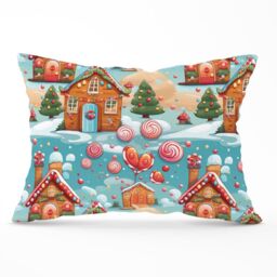 Warren Reed - Designer Christmas Gingerbread House Cushions in Blue - Size: 45 cm x 45 cm - thumbnail 1