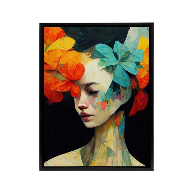 "Artery8 Floral Feminine Abstract Portrait Framed Canvas Wall Art Print - Size: W12"" x H16""" - image 1