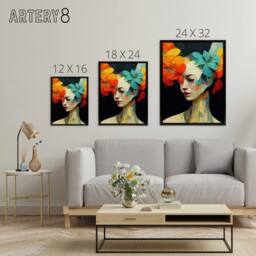 "Artery8 Floral Feminine Abstract Portrait Framed Canvas Wall Art Print - Size: W12"" x H16""" - thumbnail 4