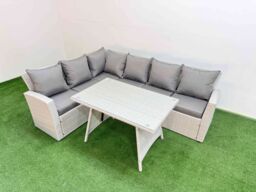 Fimous Garden Outdoor Rattan Furniture Set Light Grey 6 Seater - thumbnail 1