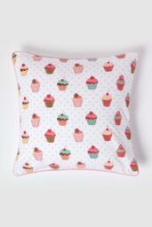Homescapes Cotton Cup Cakes Cushion Cover in Pink - Size: 60 cm x 60 cm